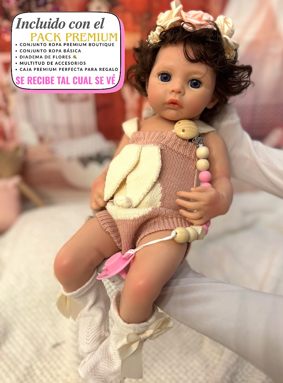 Muñeca Reborn Silicona Pelo Mía Niña 47cm / 2,7kg + Pack Premium